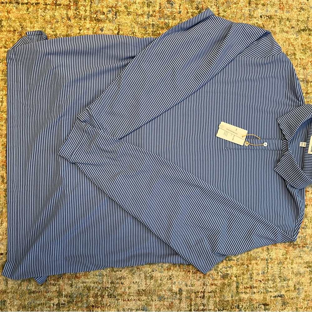 NWT Peter Millar LS Blue Striped Polo XXL